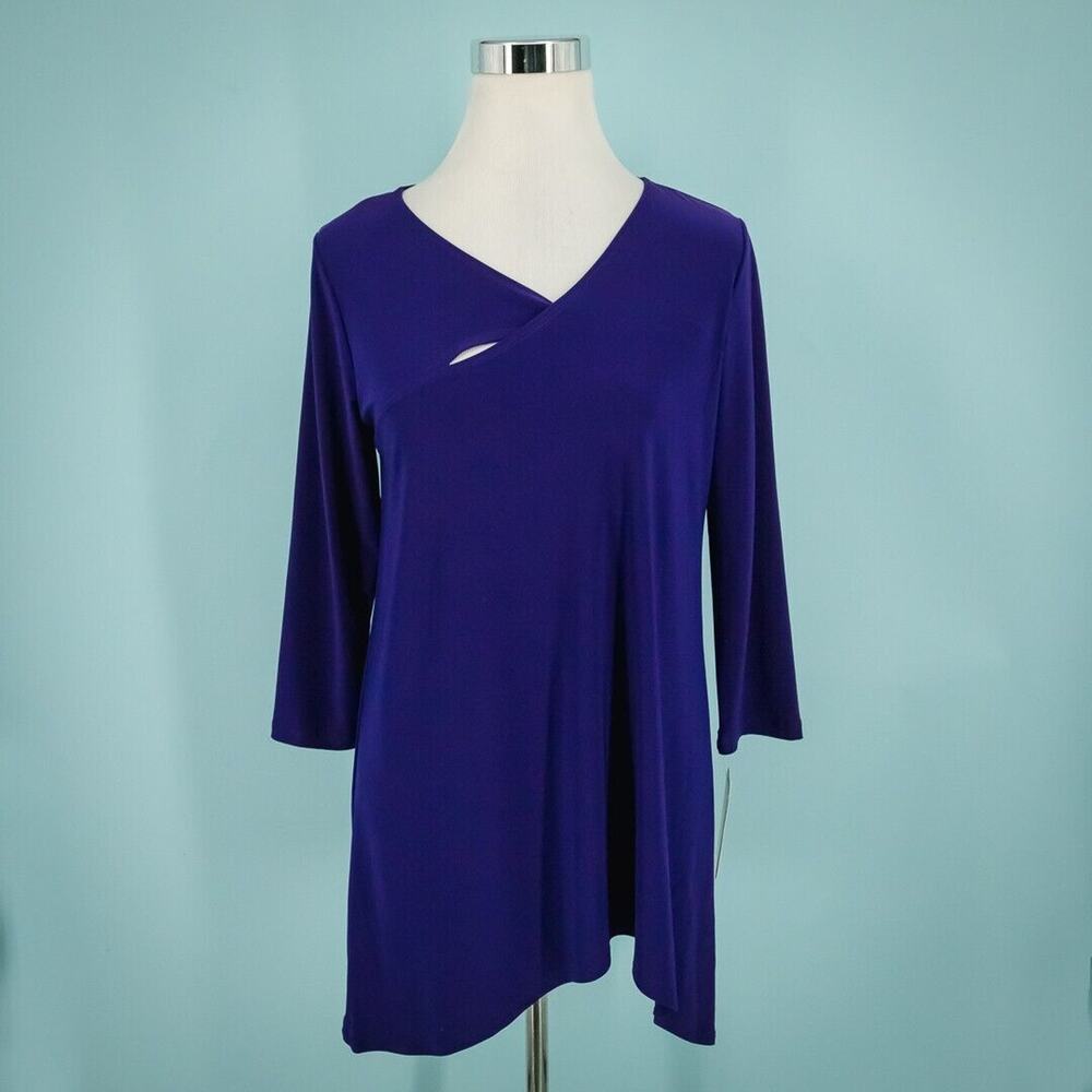 Clara Sun Woo Size XS Purple Cross Cut Out V Neck Detail Long Sleeve Tunic Top